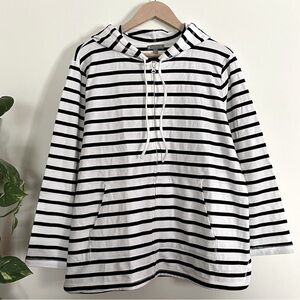 NWOT T by Talbots UPF 50+ Black White Striped Slub Cotton Zip Hoodie